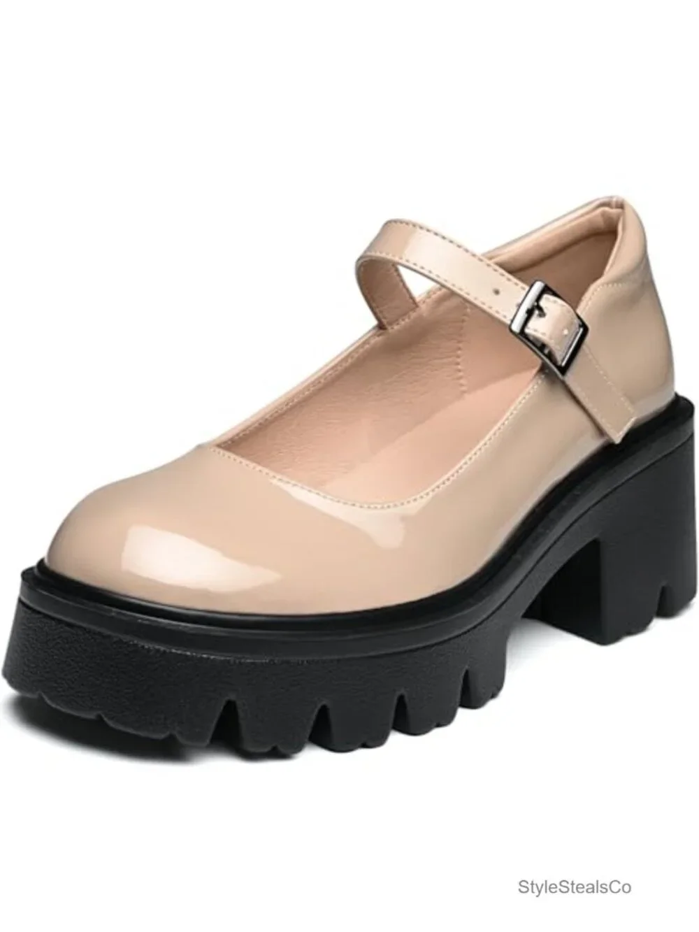 Chunky Platform Mary Jane Heels Women Round Toe PU Dress Shoes